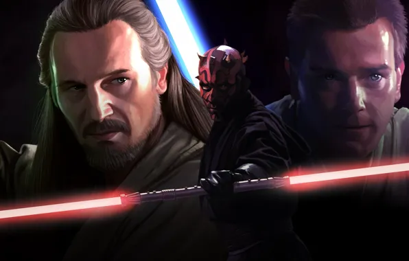 Картинка Obi Wan Kenobi, Movie, Qui-Gon Jinn, Звёздные войны. Эпизод I: Скрытая угроза, Star Wars Episode …