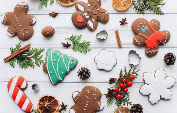 Картинка украшения, Новый Год, печенье, Рождество, Christmas, wood, New Year, cookies