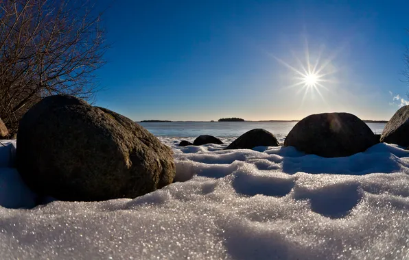 Картинка зима, солнце, снег, пейзаж, природа