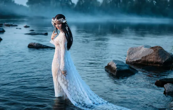 Взгляд, вода, девушка, поза, река, камни, красивая, Irina Chernyshenko