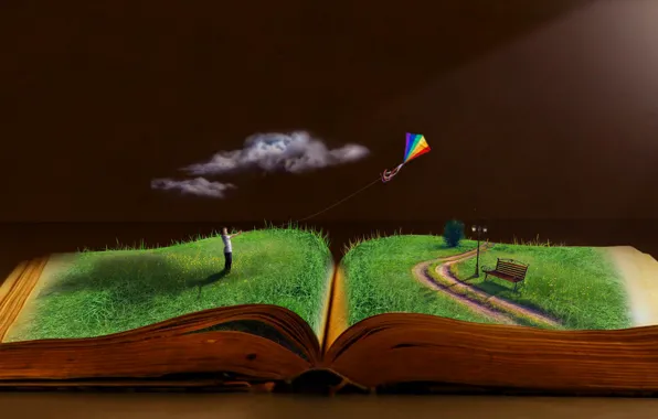Солнце, книги, оддых, летучий змей