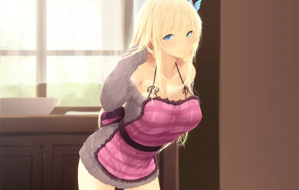 Девушка, Бабочка, Окно, Фартук, Тюль, Boku Wa Tomodachi Ga Sukunai