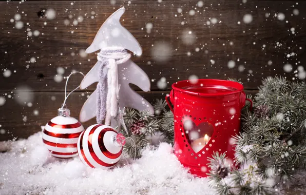 Снег, украшения, елка, Новый Год, Рождество, happy, Christmas, wood