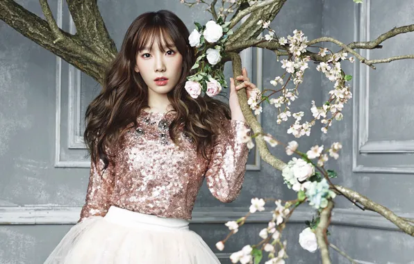 Девушка, музыка, Цветы, азиатка, SNSD, Girls Generation, Южная Корея, K-Pop