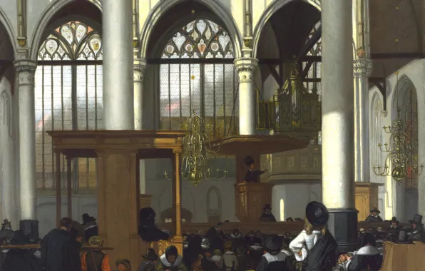 Картинка Нидерландская живопись., Kerk in Amsterdam, Эмануэль де Витте, Interior of the Oude