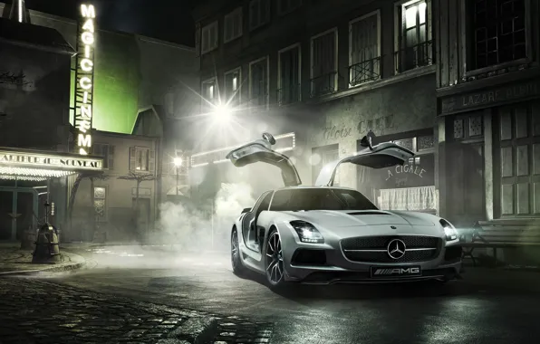 Дым, Дом, Улица, Мерседес, Mercedes, Benz, AMG, SLS