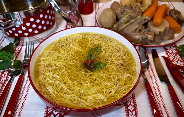 Vegetables, soup stick, giblets, rooster soup