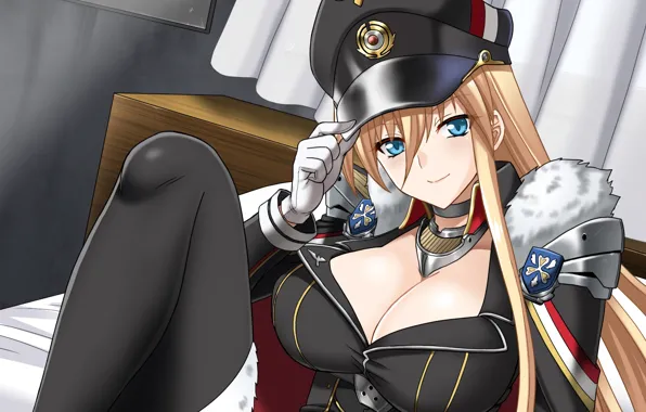 Girl, sexy, cleavage, thighhighs, long hair, boobs, anime, blue eyes