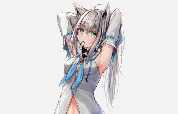 Girl, sexy, cleavage, green eyes, long hair, boobs, animal ears, anime
