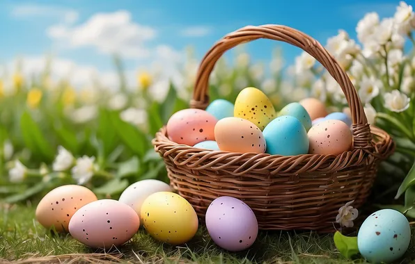 Картинка цветы, яйца, весна, colorful, Пасха, happy, flowers, spring