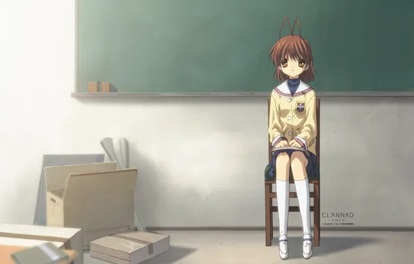Девушка, стул, доска, одна, Clannad, Кланнад, Nagisa Furukawa
