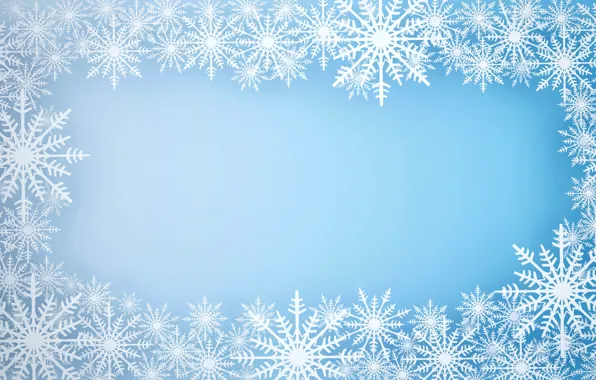 Зима, снег, снежинки, фон, рамка, Christmas, blue, winter