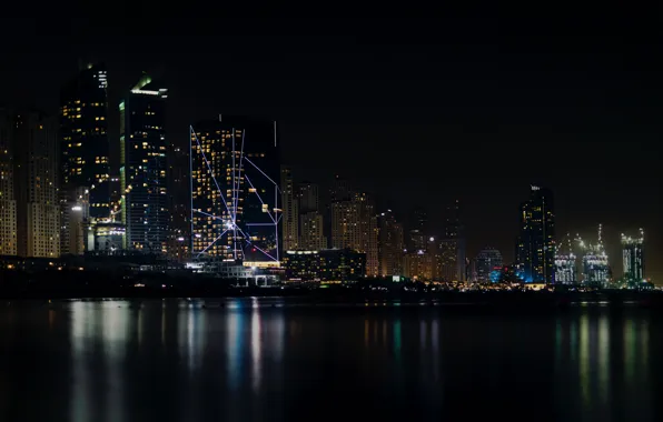 Вода, Ночь, Город, Дом, Залив, Здания, City, House