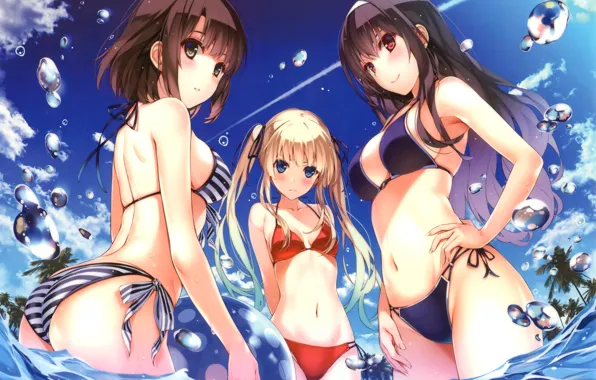 Картинка girl, sexy, beach, long hair, sea, boobs, anime, beautiful