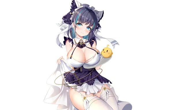 Girl, sexy, cleavage, thighhighs, long hair, dress, boobs, anime