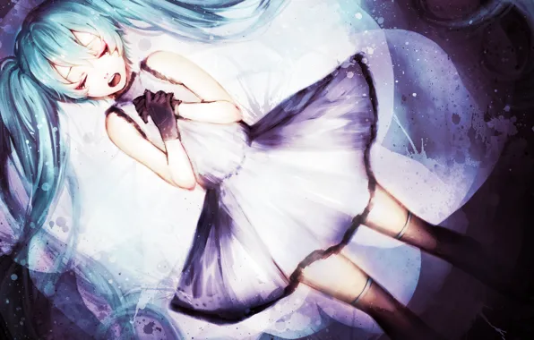 Аниме, платье, арт, девочка, vocaloid, hatsune miku, вокалоид, ohagi