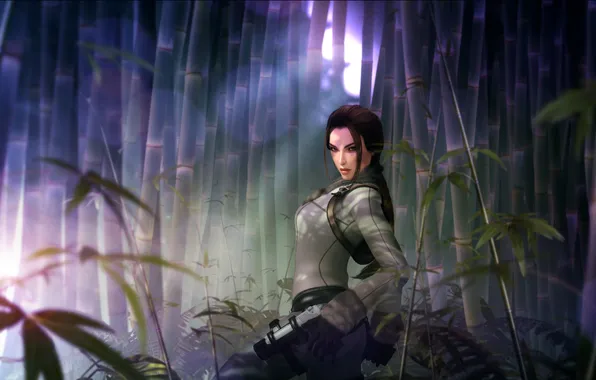 Картинка лес, взгляд, девушка, красавица, Tomb Raider, Square Enix, Lara Croft
