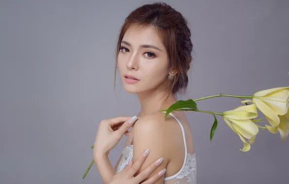 Девушка, цветы, портрет