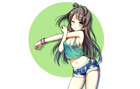Girl, sexy, cleavage, shorts, long hair, brown hair, boobs, anime