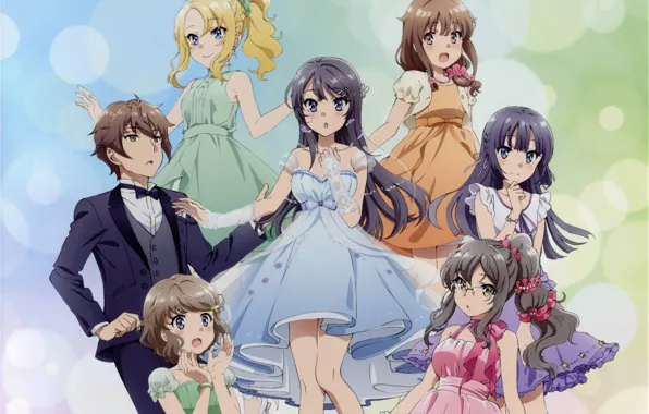 Девушки, парень, гарем, Seishun Buta Yarou wa Bunny Girl Senpai no Yu