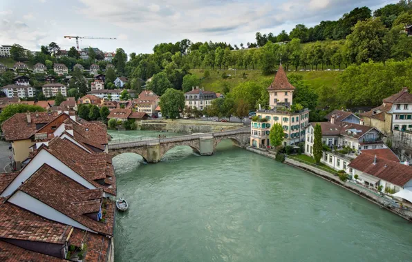 Мост, река, Швейцария, берн