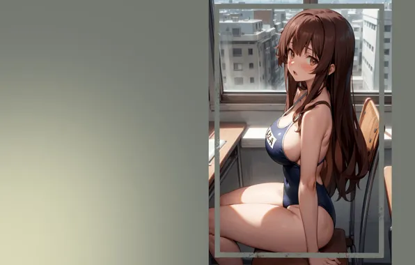 Kawaii, girl, hot, hot girl, boobs, anime, pretty, chair