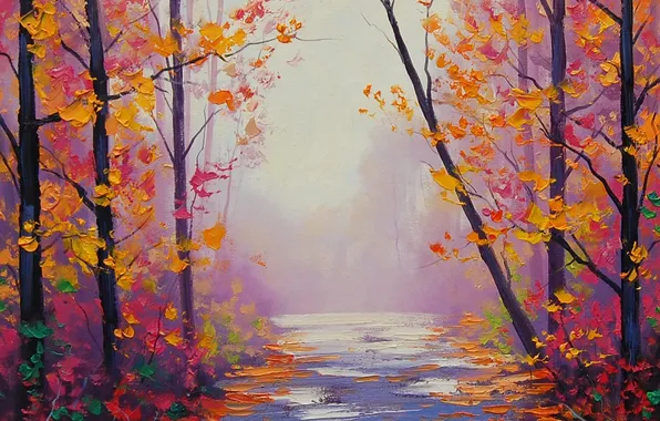 Картинка осень, деревья, парк, арт, дорожка, artsaus
