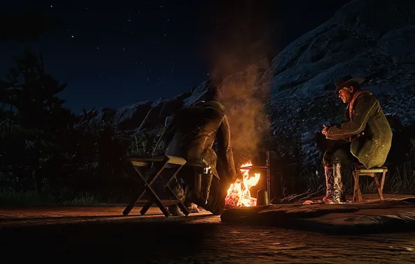 HDR, Fire, Stars, Night, Game, Camp, Trees, UHD