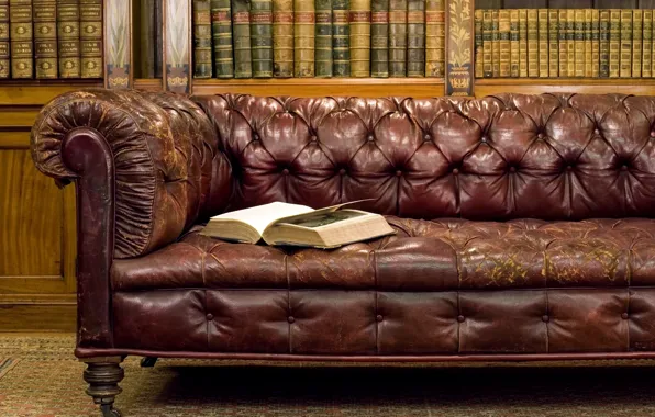 Старина, стиль, диван, книги, книга, библиотека, антиквариат