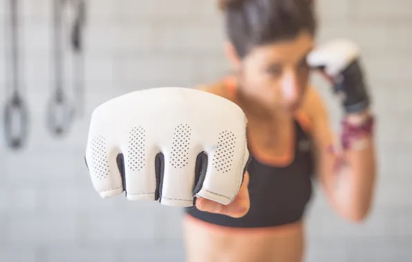 Woman, training, glove, aerobic boxing techniques