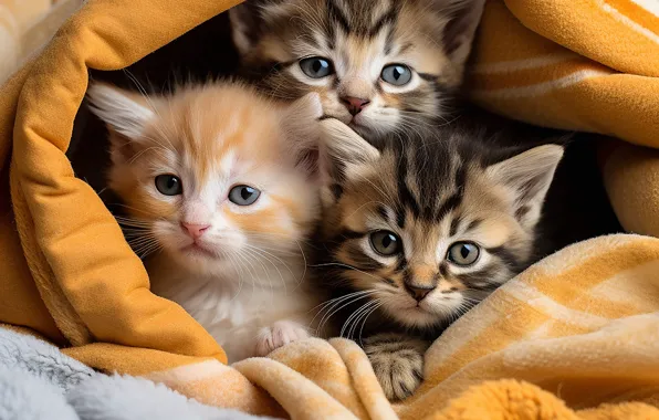 Кошки, котята, малыши, компания, милота, мордашки, ИИ-арт, нейросеть