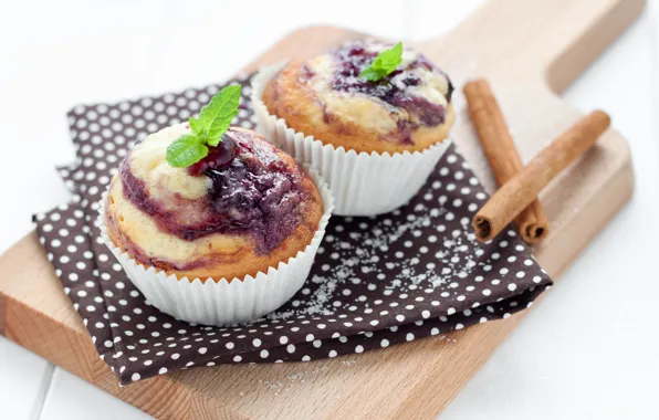 Корица, мята, выпечка, джем, кексы, сахарная пудра, muffin
