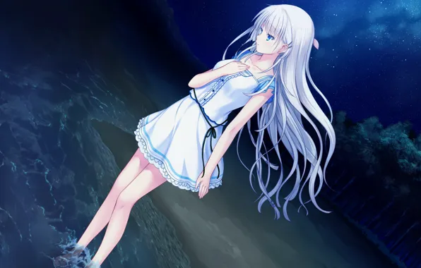 Девушка, ночь, белые волосы, Summer Pockets