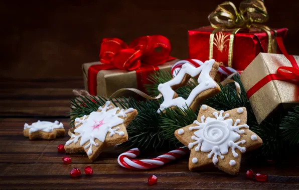 Картинка украшения, Новый Год, печенье, Рождество, подарки, Christmas, wood, New Year