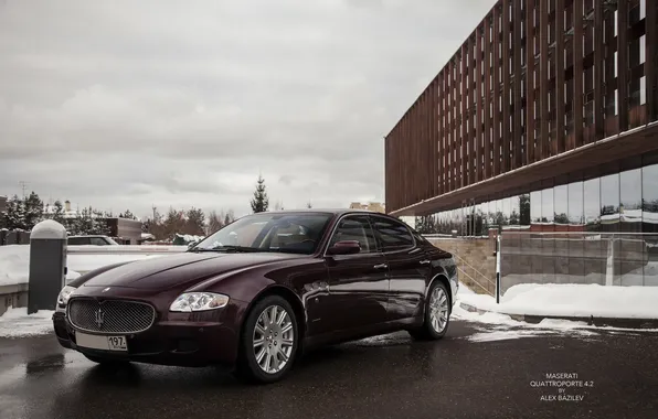 Картинка машина, снег, Maserati, Quattroporte, фотограф, перед, auto, photography