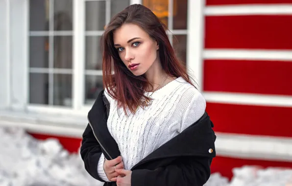 Картинка зима, взгляд, снег, Девушка, плечи, Иван Щеглов