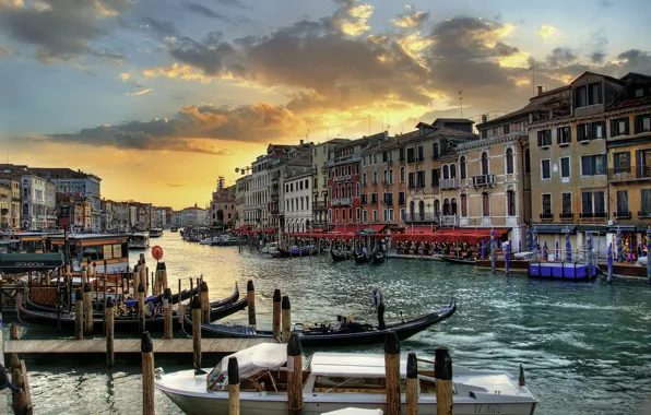 Картинка дома, лодки, вечер, Италия, Венеция, канал