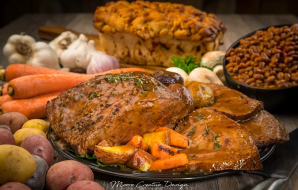 Мясо, овощи, морковь, чеснок, картофель, чечевица