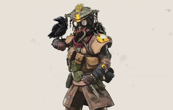 Птица, игра, маска, серый фон, ворона, персонаж, Apex Legends