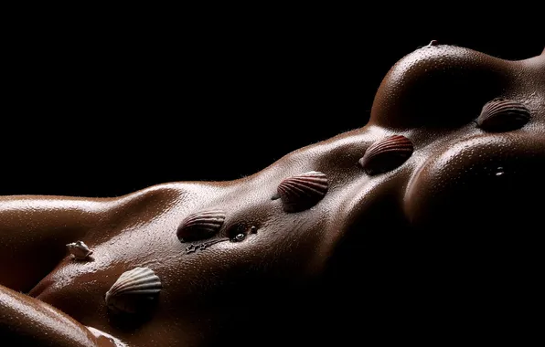 Грудь, девушка, пирсинг, мурашки, ракушки, photographer, влажная, прелести