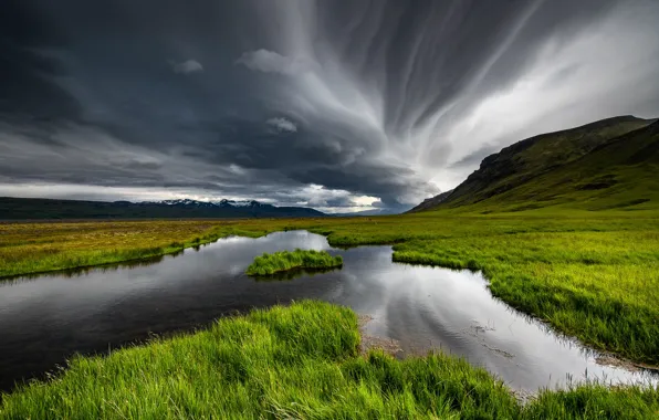 Небо, трава, облака, горы, тучи, Исландия