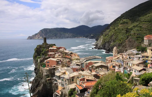 Italy, Италия, горы, природа, mountain, Ligurian Sea, здания, Italia
