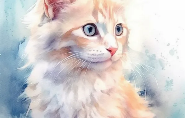Кошка, котенок, живопись, мордашка, цифровая живопись, ИИ-арт, нейросеть, искусство искусственного интеллекта