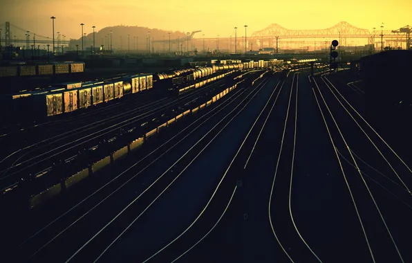 Картинка закат, станция, железная дорога