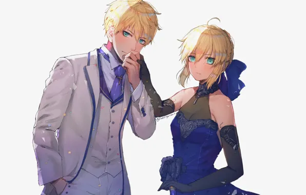 Девушка, меч, парень, сейбер, Fate / Grand Order