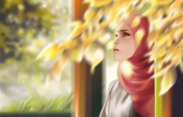 Animation, girl, digital, landscape, background, painting, illustration, muslim