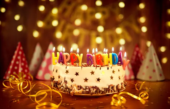Свечи, торт, cake, bokeh, decoration, Happy, День Рождения, Birthday