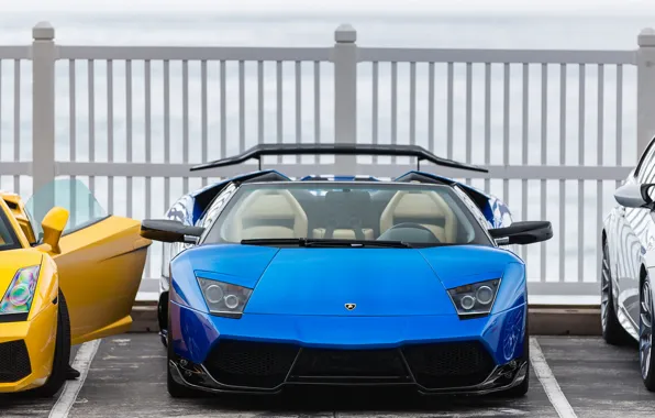 Bmw, Roadster, Lamborghini, Gallardo, yellow, blue, Murcielago