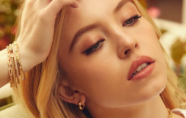 Взгляд, девушка, украшения, лицо, модель, губы, Sydney Sweeney