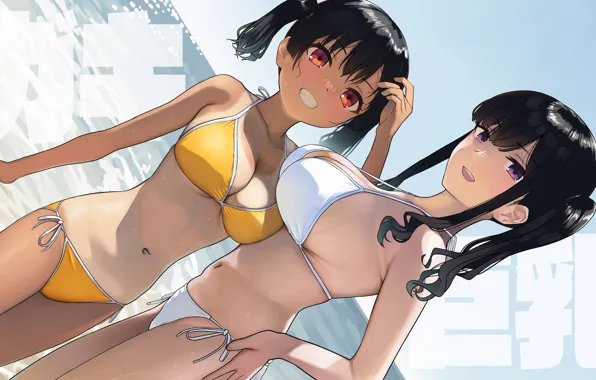 Картинка sexy, cleavage, long hair, sea, girls, boobs, anime, beautiful